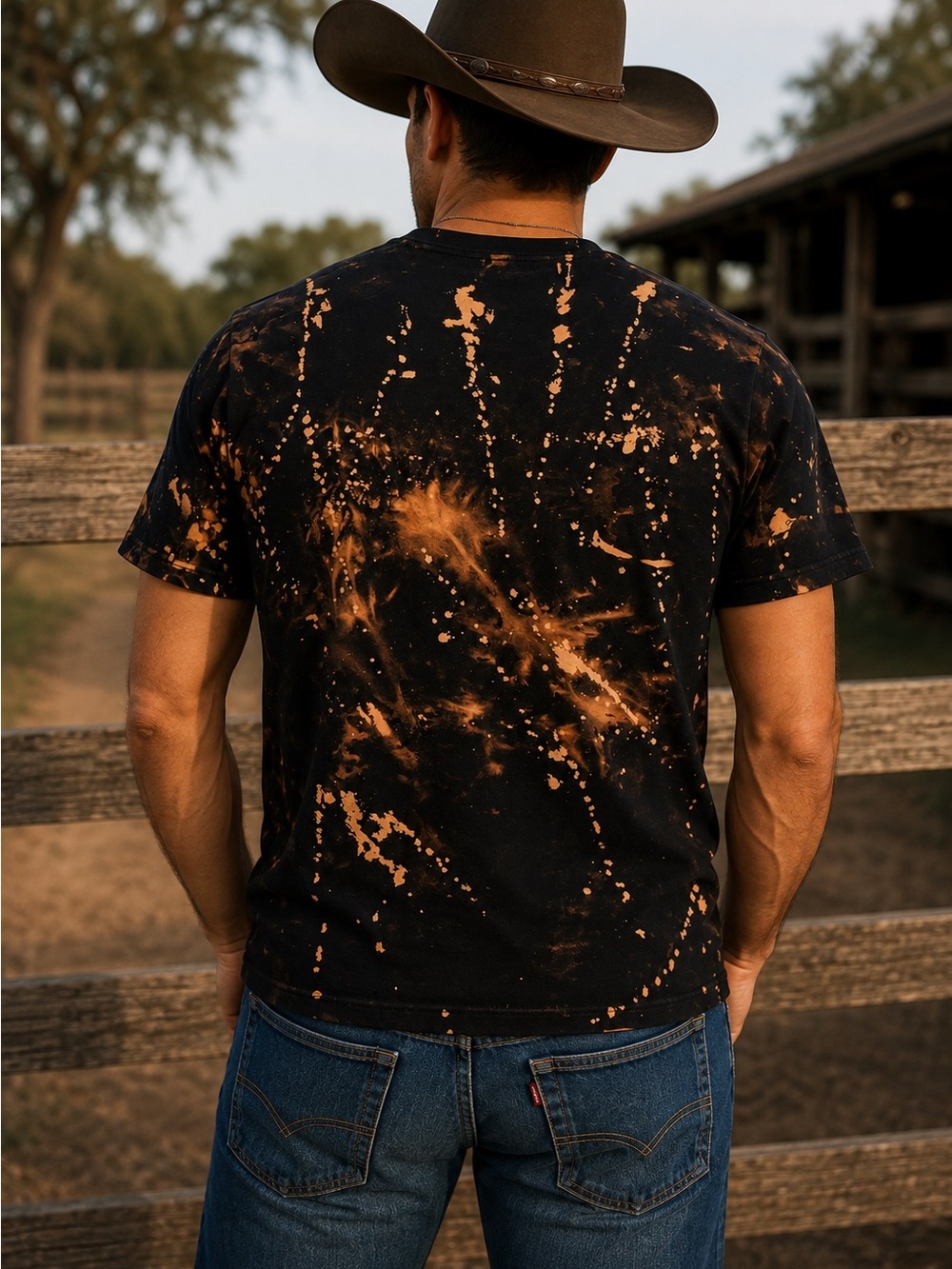 Custom Bleach Western Cowboy Graphic T-Shirt Men’s Medium 100% Cotton - Picture 2 of 7
